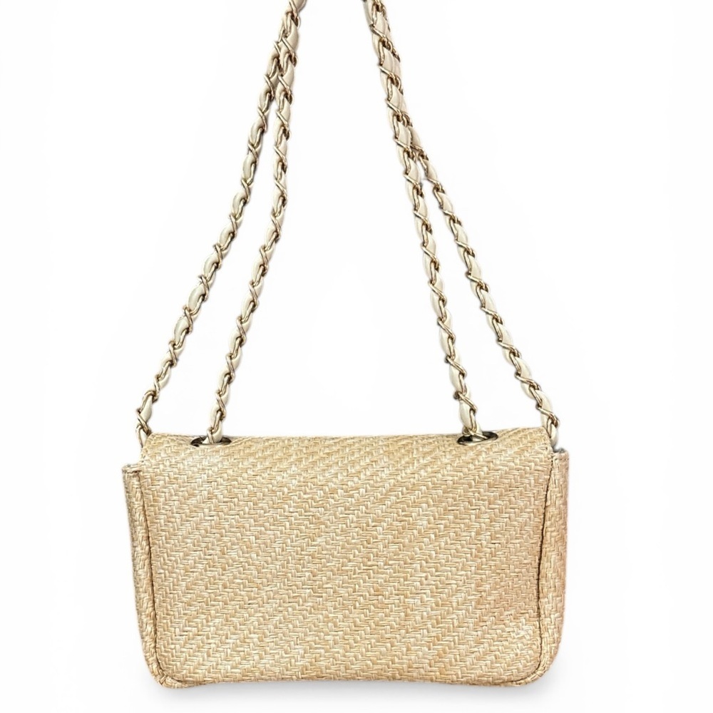 Woven Straw Crossbody Bag with Gold Chain - Natural Straw - Picture 2 of 4
